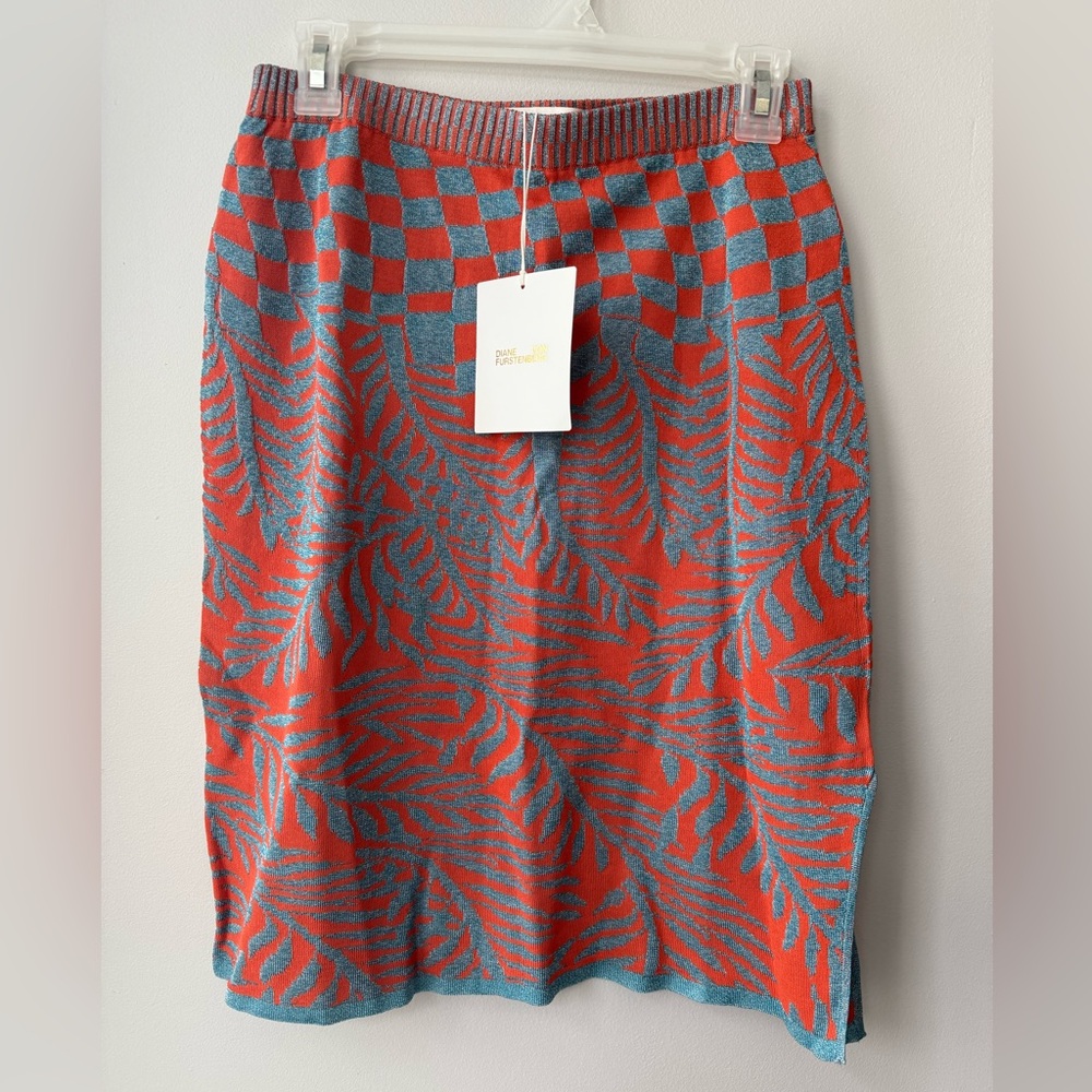 NWT Diane Von Furstenberg Cruz Skirt Bella Palm Blue size S